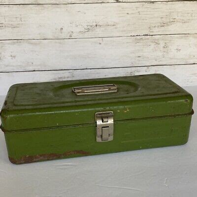 Vintage Green Metal Steel Utility Storage Case Toolbox Tackle